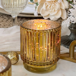 Ribbed Gold Glass Votive Candle Holder