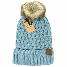 Load image into Gallery viewer, Solid Lattice Stitch Fur Pom Hat
