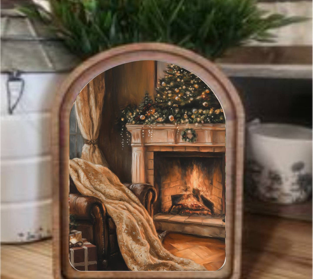 Arch Top Holiday Mantel Framed Art
