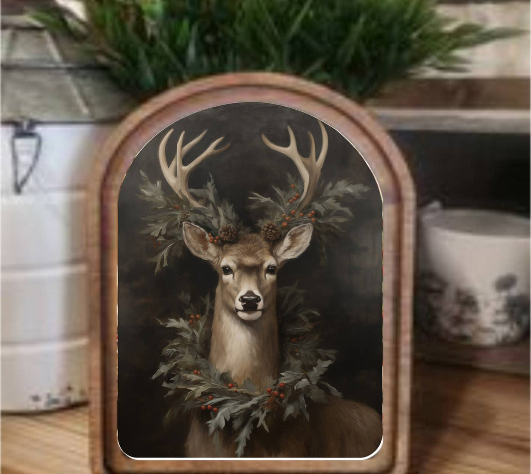 Arch Top Wreath Deer Framed Art