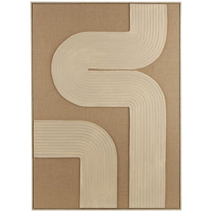 Brown Canvas Abstract Textured Framed Wall Art with Tan Ribbed Curve Shapes