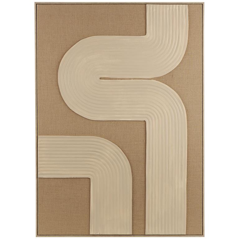Brown Canvas Abstract Textured Framed Wall Art with Tan Ribbed Curve Shapes
