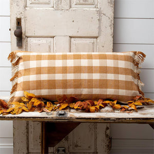 Woven Ochre Plaid with Tassels Pillow
