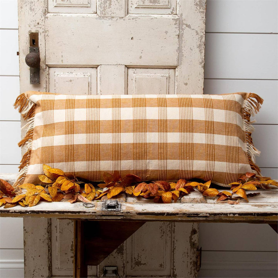 Woven Ochre Plaid with Tassels Pillow