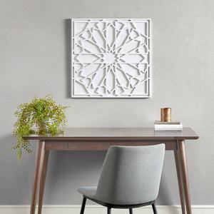 White Boho Wooden Carved Wall Panel Decor