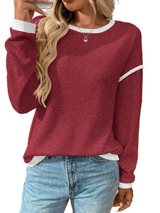 Crewneck Knit Look Long Sleeve Pullover Top