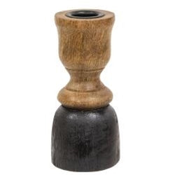 Black & Natural Wood Taper Candle Holder