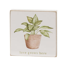 Load image into Gallery viewer, Love Grows Here House Plant Square Block Signs
