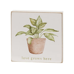 Love Grows Here House Plant Square Block Signs