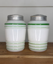 Load image into Gallery viewer, Green Hazel Atlas Milk Glass Salt &amp; Pepper Shakers
