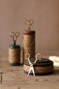 Wooden Spools with Jute Twine and Scissors