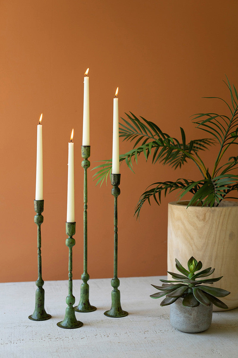 Forged Iron Green Patina Taper Candle Holders