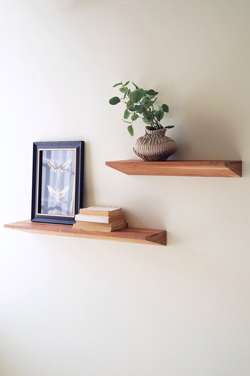 Floating Acacia Wood Shelves
