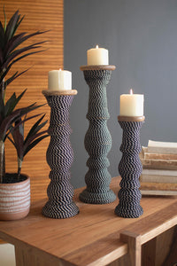 Wooden Candle Holders Wrapped with Black & White String