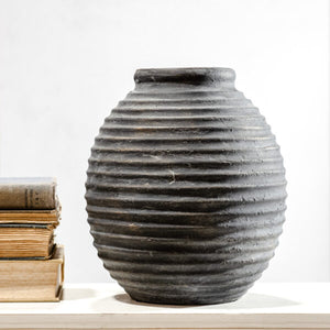 Black Terracotta Line Vase