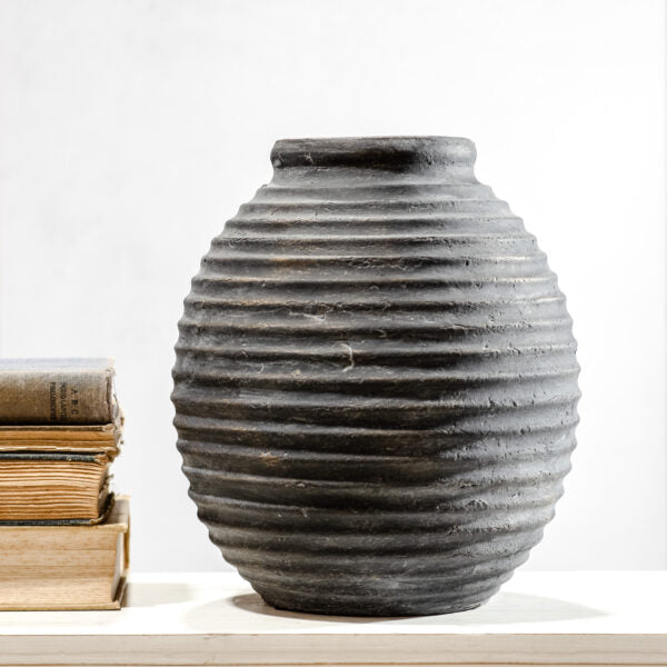 Black Terracotta Line Vase