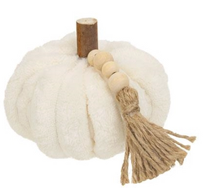 Cream Ribbed Pumpkin w/Beaded Tassel