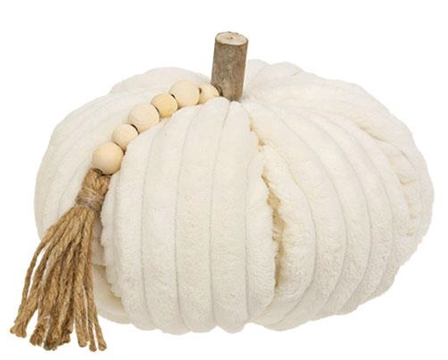 Cream Ribbed Pumpkin w/Beaded Tassel