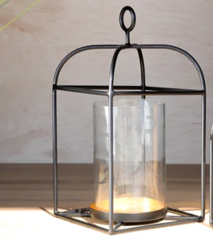 Black Metal Lantern with Glass Insert