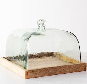 Glass Cake Cover with Wood Base