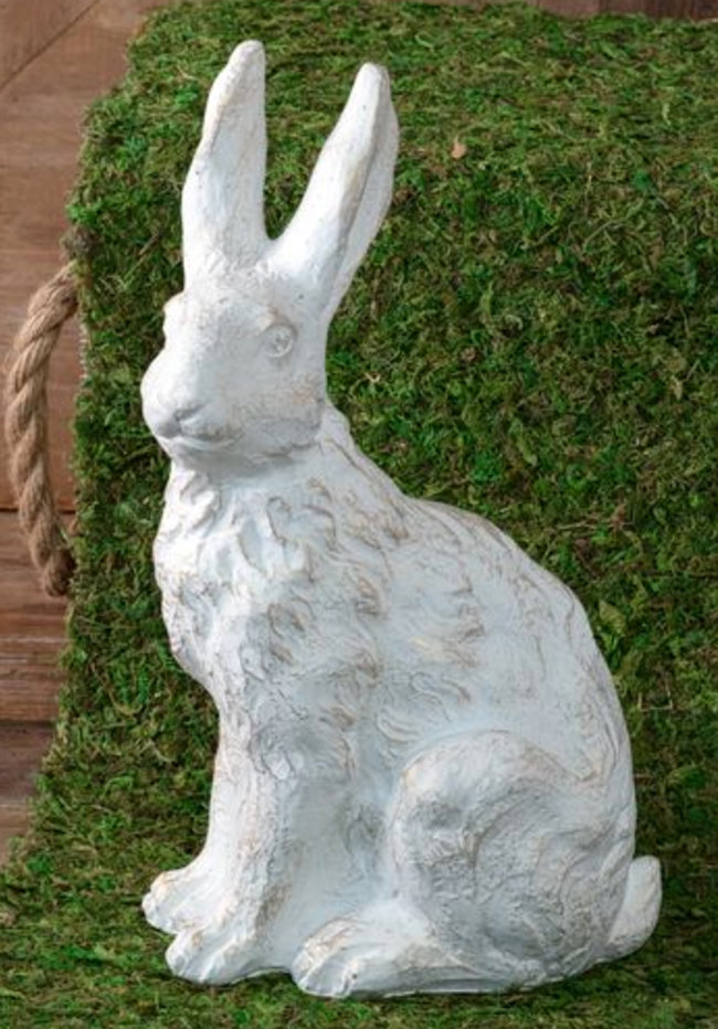 White & Gold Cement Garden Bunny