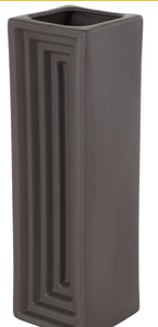 Black Ceramic Geometric Concaved Rectangular Decorative Vase
