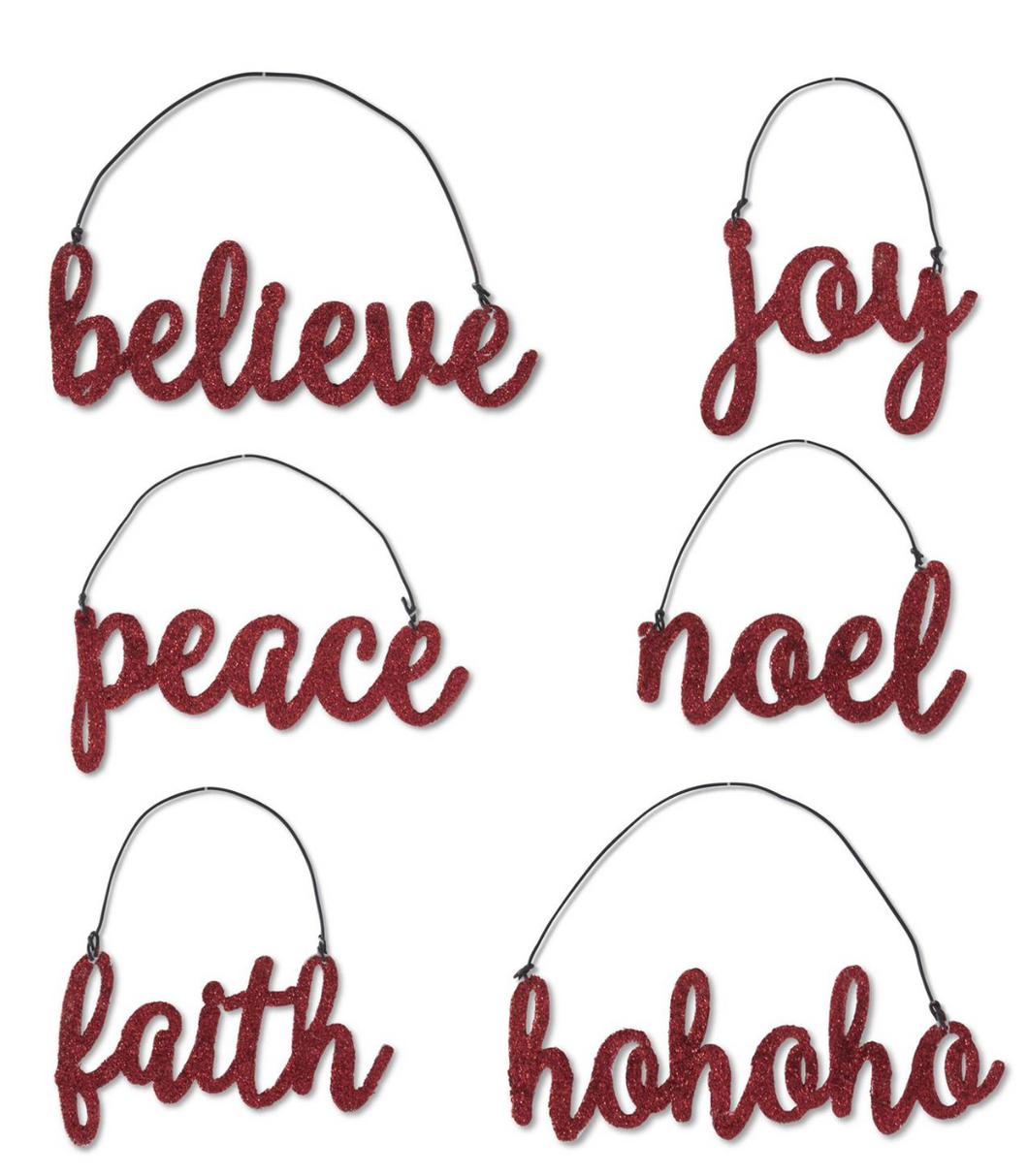 Red Glittered Holiday Message Ornaments
