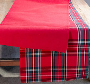 Plaid & Red Reversible Table Runner