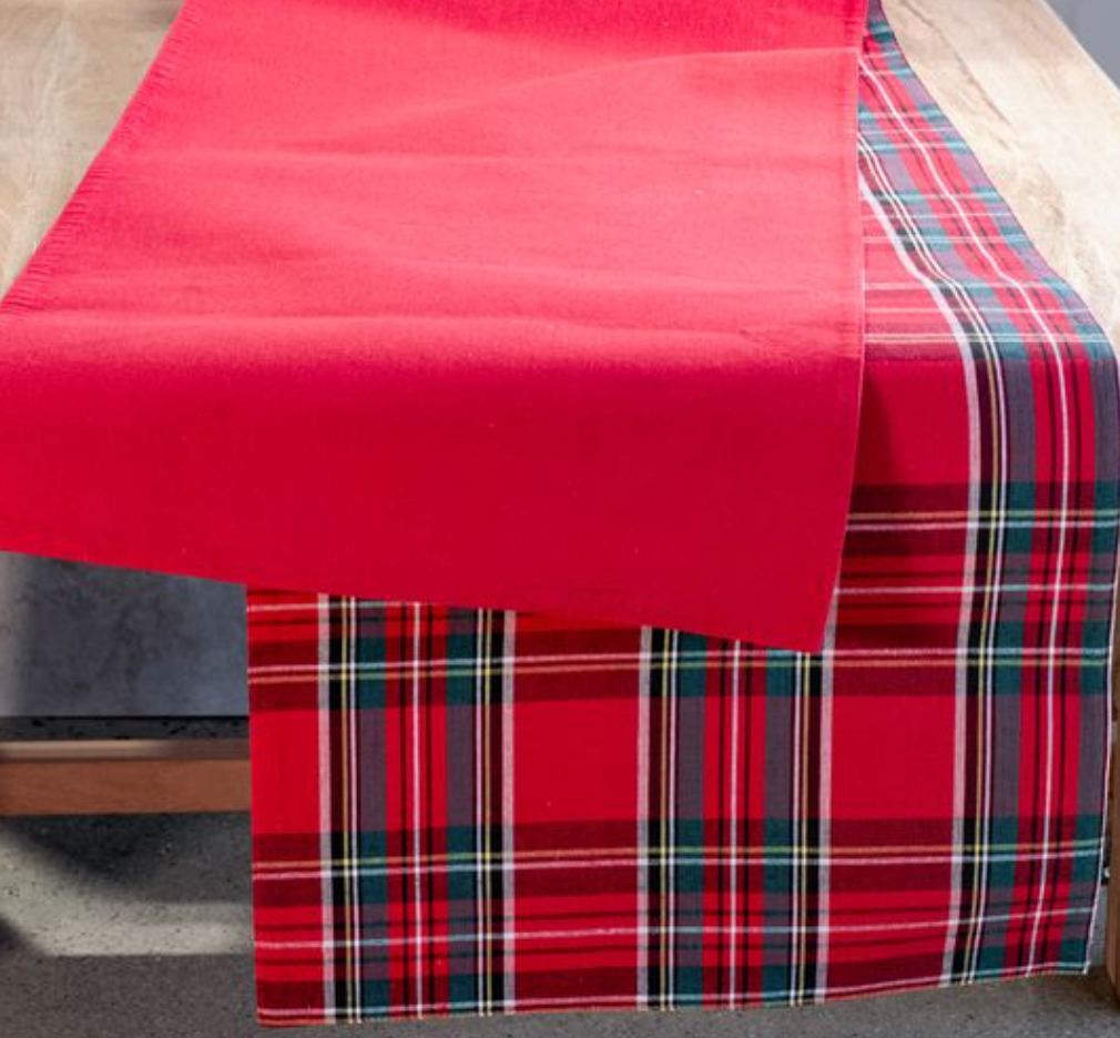 Plaid & Red Reversible Table Runner