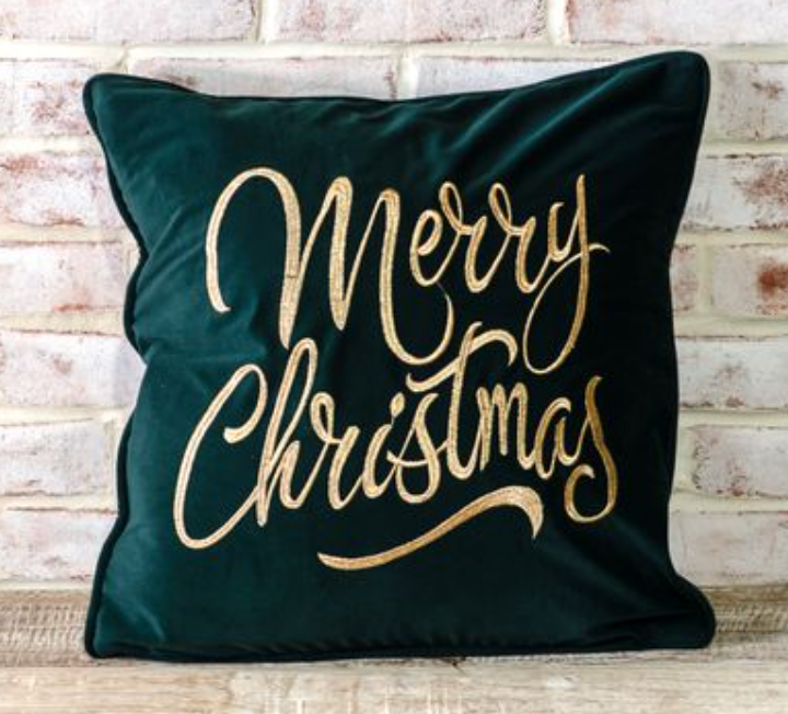 Merry Christmas Green Velvet Pillow