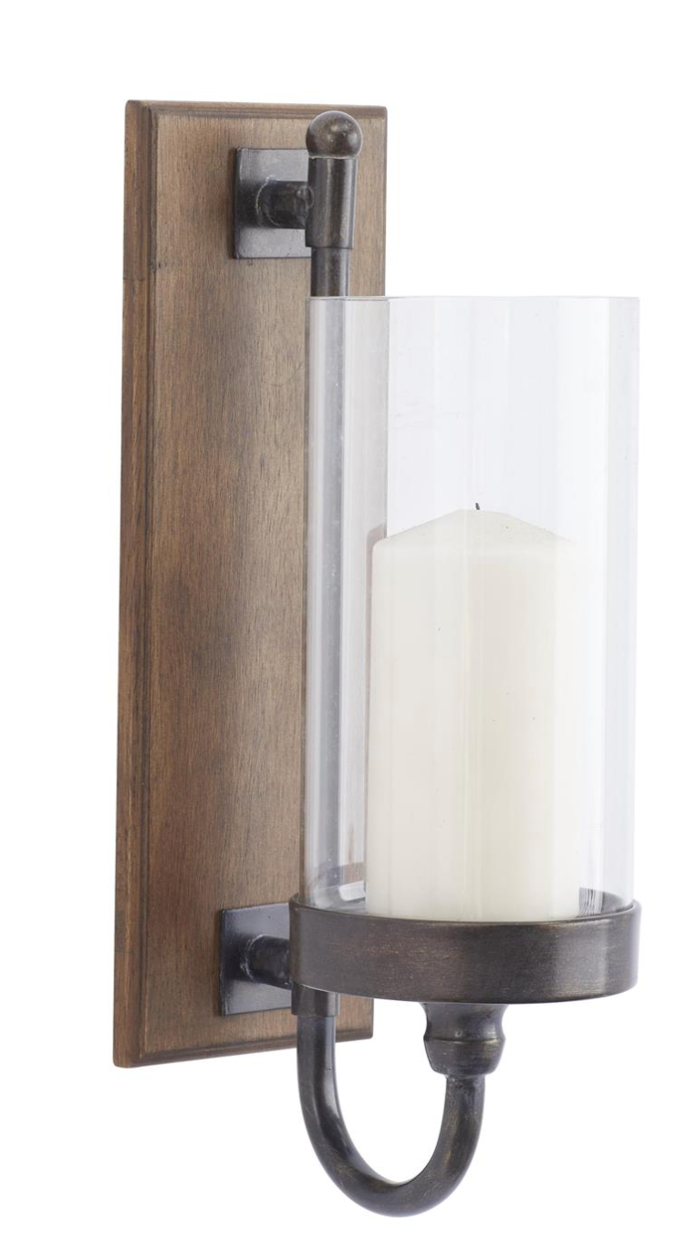 Brown Wood Indoor Outdoor Wall Sconce with Glass Holder