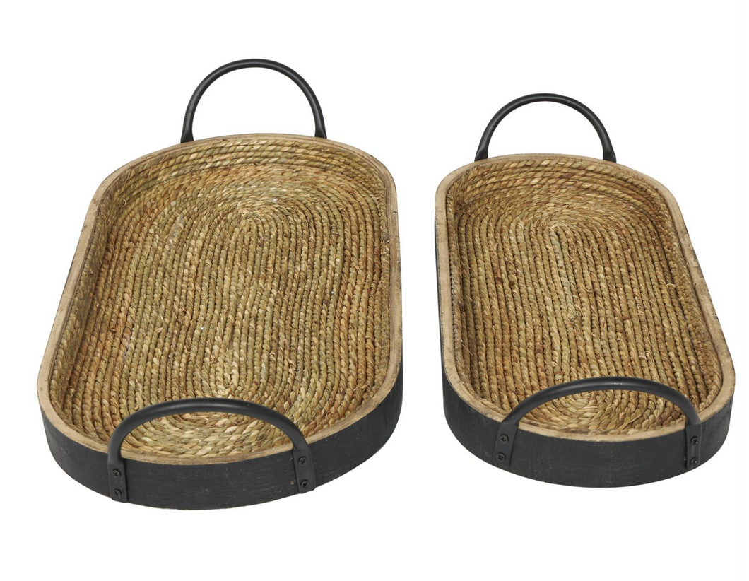 Black Wooden Coiled Oval Tray