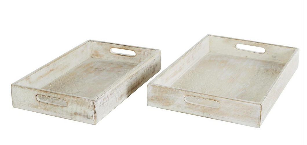 Cream Mango Wood Handmade Whitewashed Tray