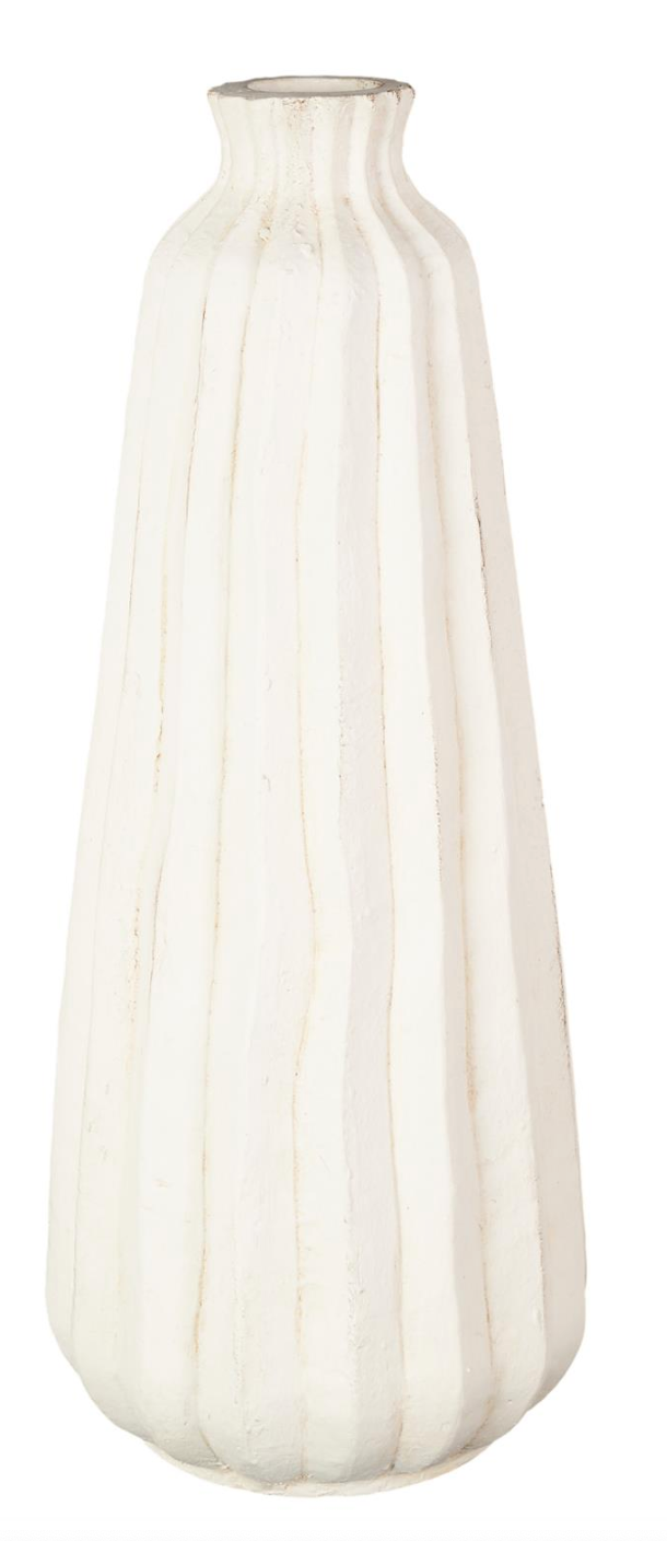 Cream Magnesium Oxide Decorative Vase with Carved Grooves