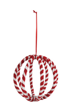 Load image into Gallery viewer, Wire Fabric Wrapped Striped Ball Ornament

