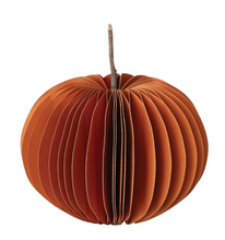 Load image into Gallery viewer, Recycled Paper Folding Honeycomb Pumpkin w/ Dried Natural Twig Stem
