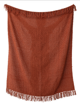 Load image into Gallery viewer, Woven Fabric Chenille Waffle Weave Throw with Fringe
