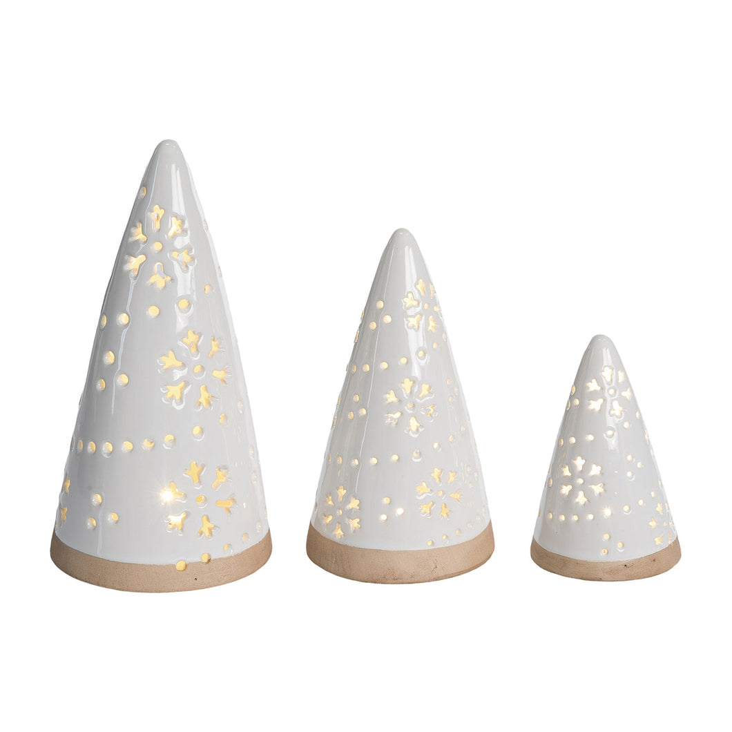 Light Up White Cone Tree w/Embossed Detail