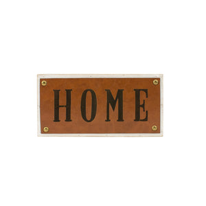 Wood and Leather Home Sign