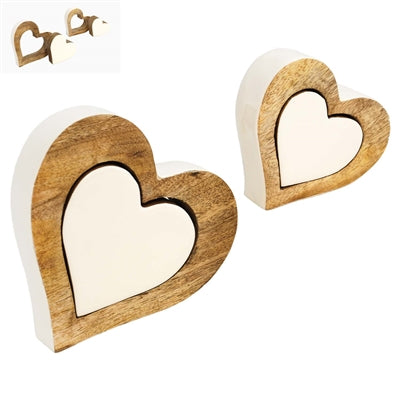 Natural and White Enamel Heart Puzzle Blocks