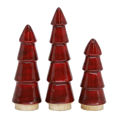 Wood & Ruby Red Enamel Christmas Trees