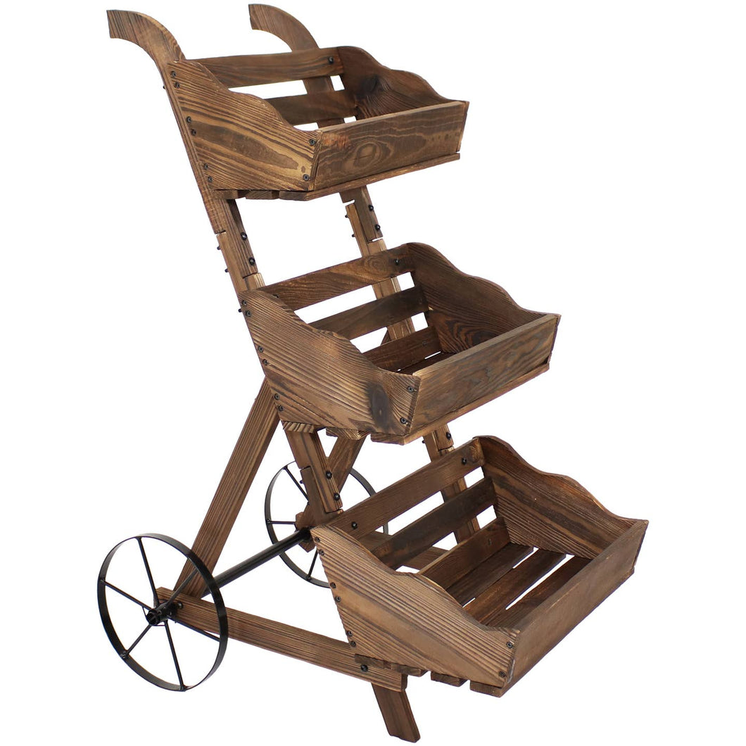 3-Tier Wood Rolling Planter Box with Wheels