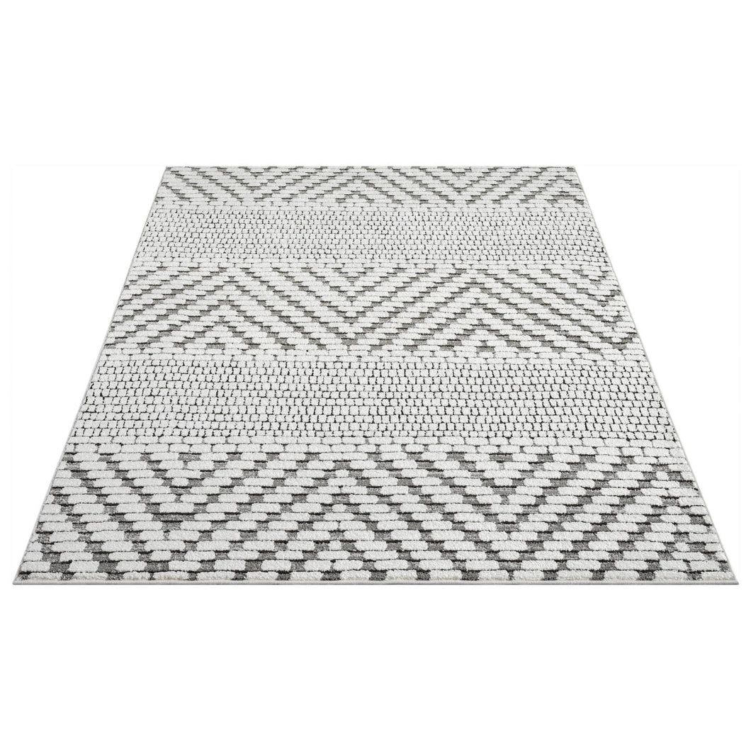 Cream Grey Cross-Weave Pattern Rug