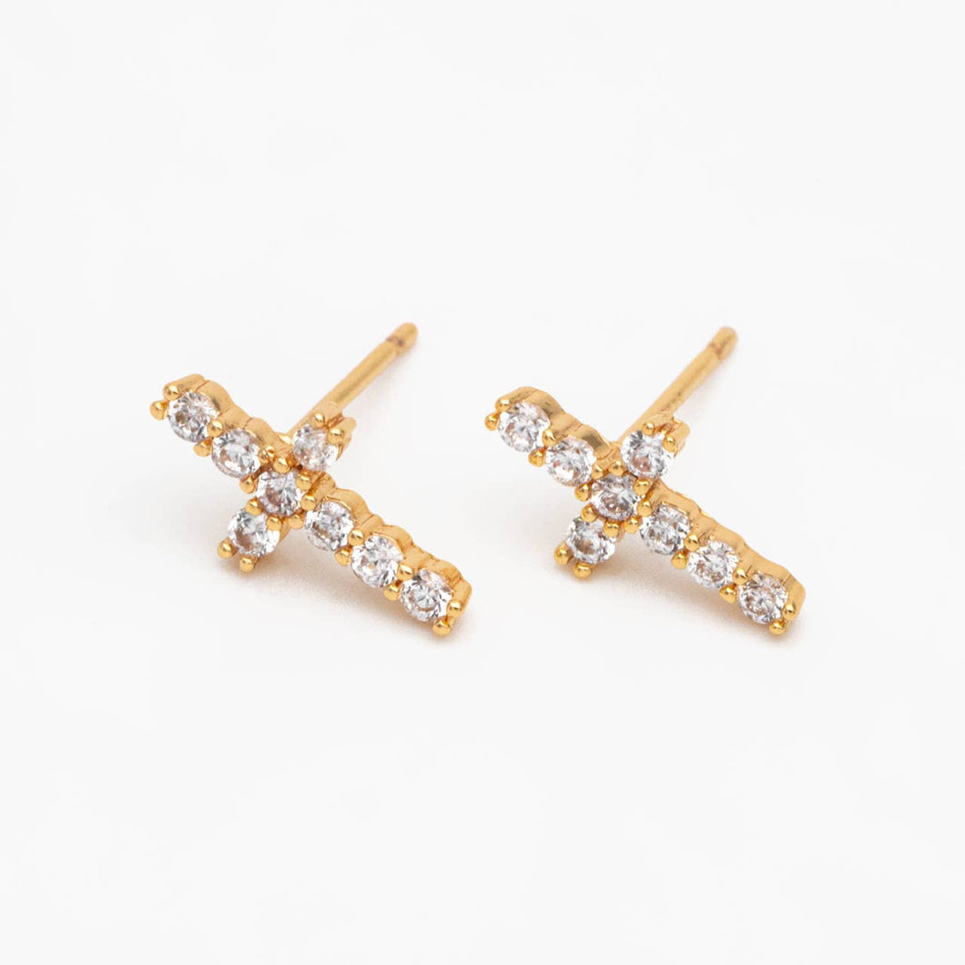 Faith Cross Cz Gold Plated Studs