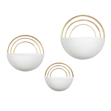 Load image into Gallery viewer, Metal Wall Planter Set White w/ Gold Detail
