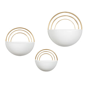 Metal Wall Planter Set White w/ Gold Detail