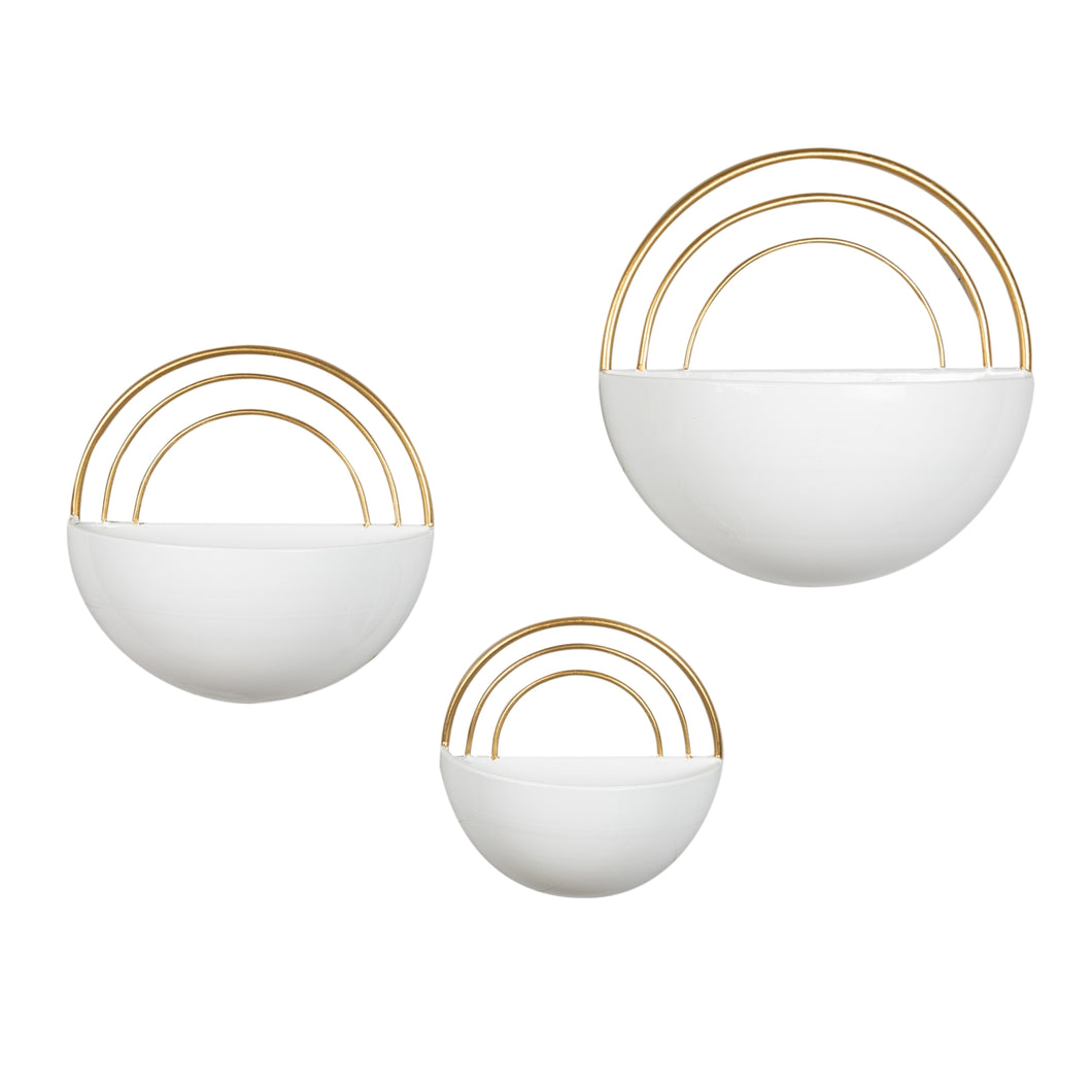 Metal Wall Planter Set White w/ Gold Detail