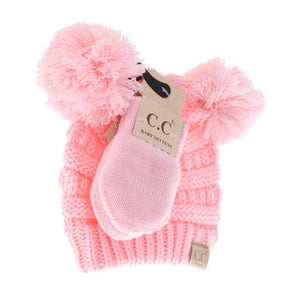 Baby Solid Double Pom with Mitten C.C.Beanie