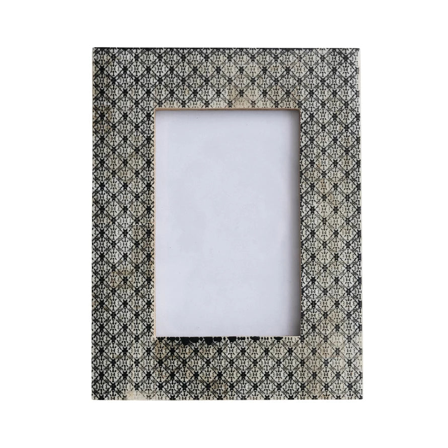 Charcoal Color Resin & Glass Photo Frame w/ Pattern