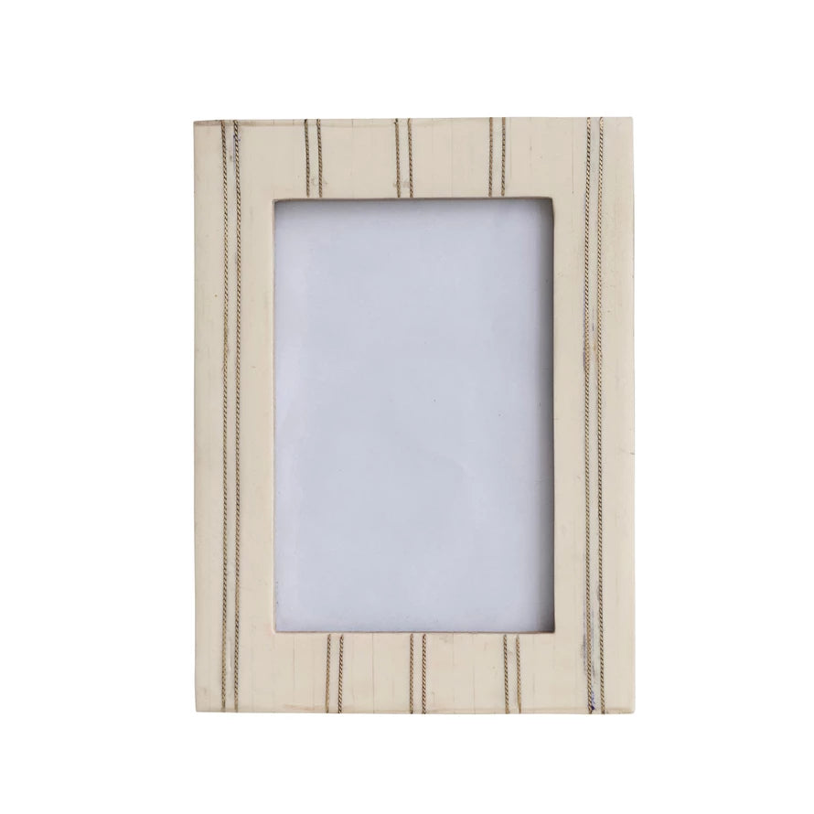 Cream Color Resin Photo Frame w/ Metal Inlay